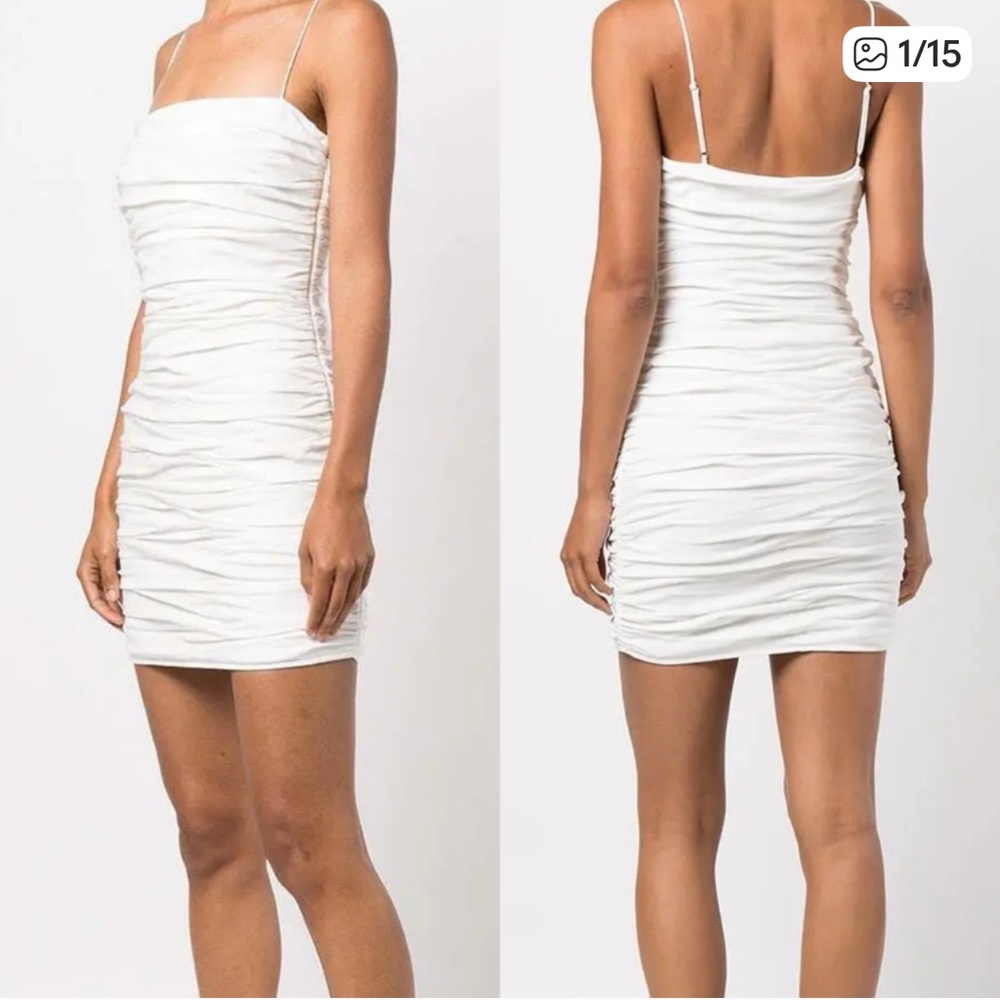 Cinq a’ Sept Vance White Rouched Ivory Mini Cocktail Dress, Size 14